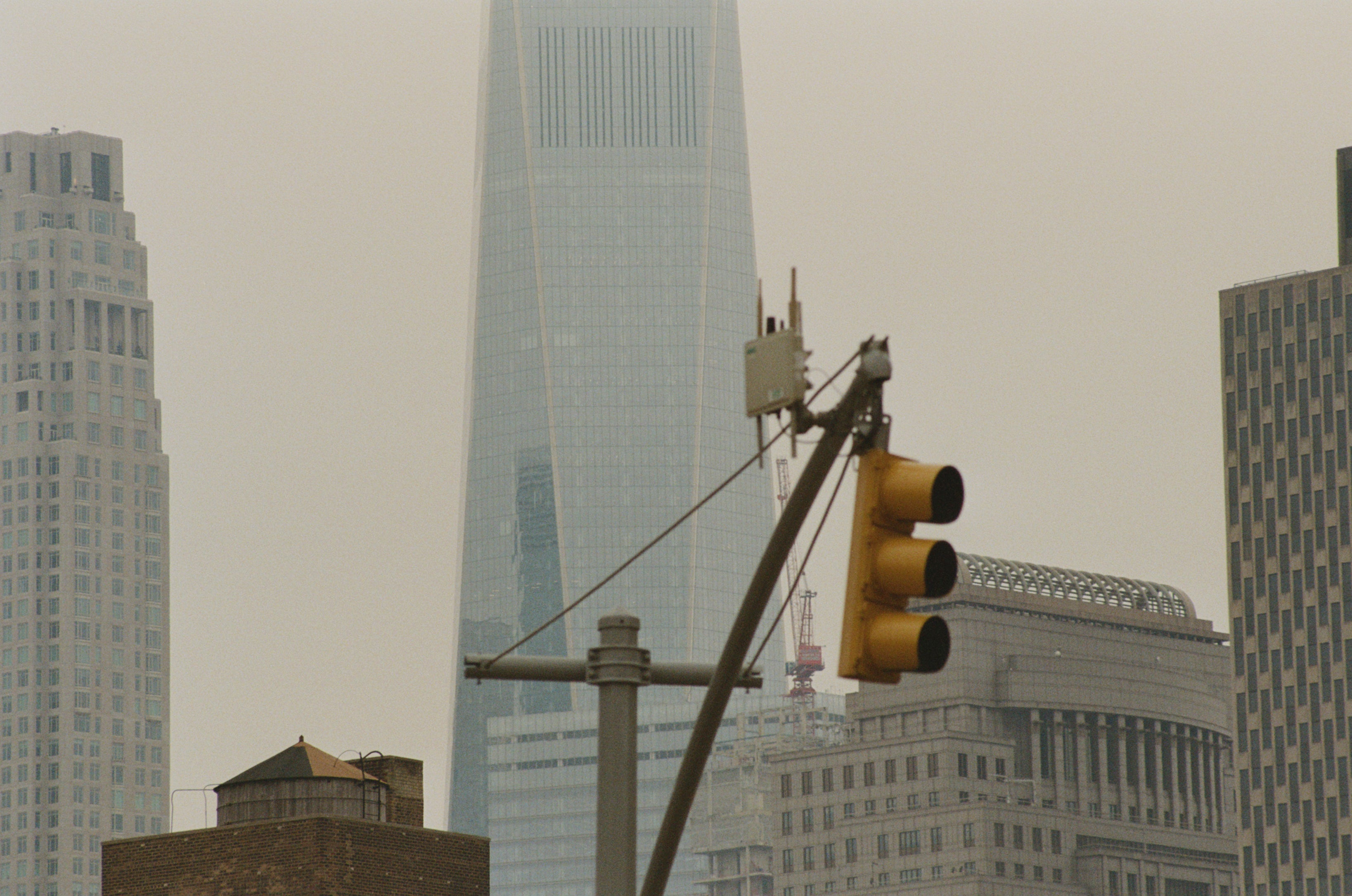 a hazy view downtown new york