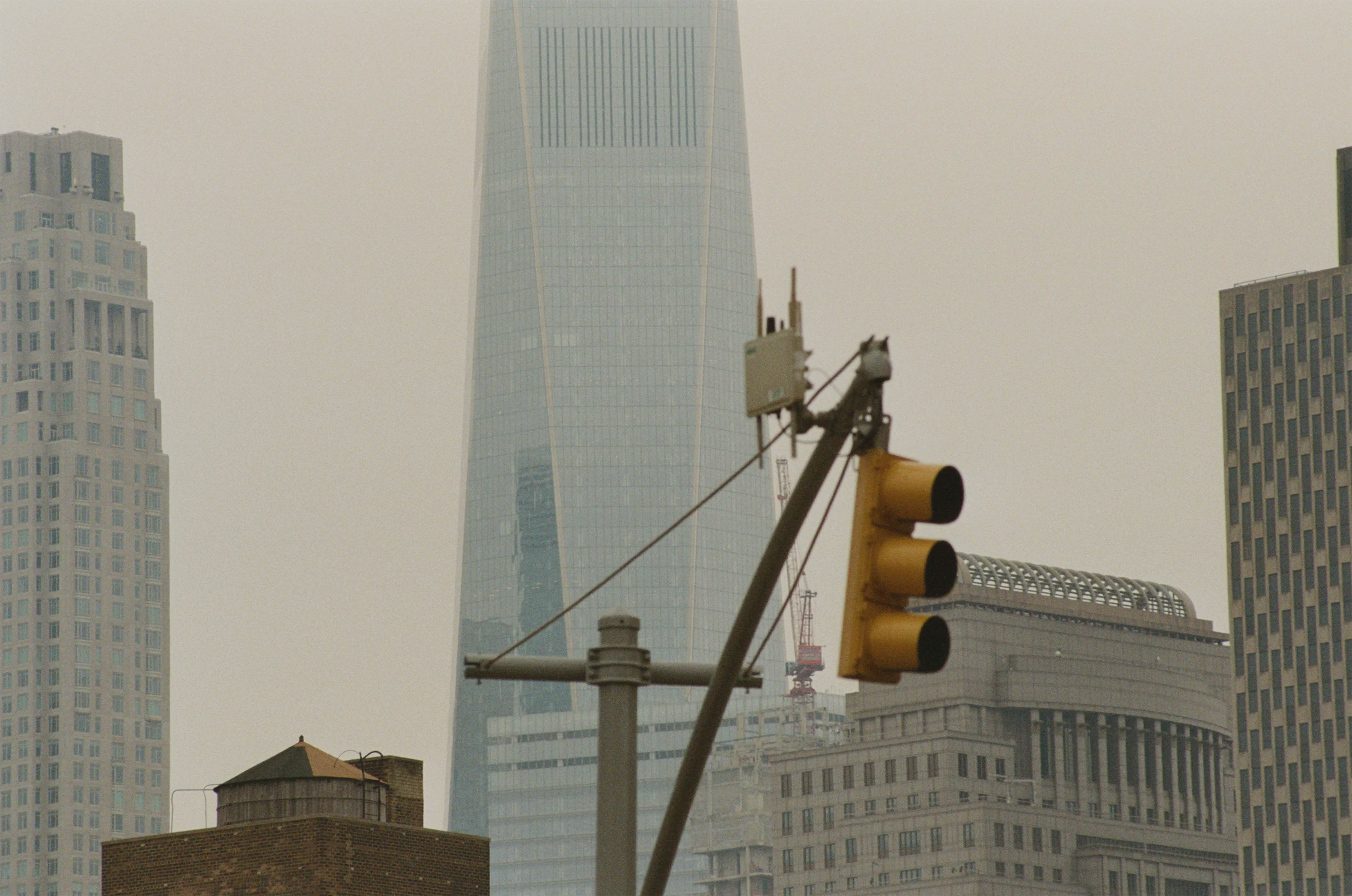 a hazy view downtown new york